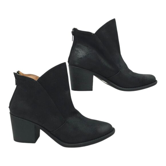 Qupid Ankle Boot Women Size 9 Chunky Block Heel Faux Suede Back Zip Bootie Black - Picture 2 of 16